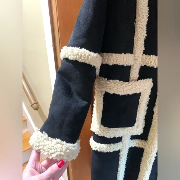 NWT Rebecca Minkoff M Boho Vegan Suede Shearling Wool Designer Coat Black $398 - Picture 7 of 15